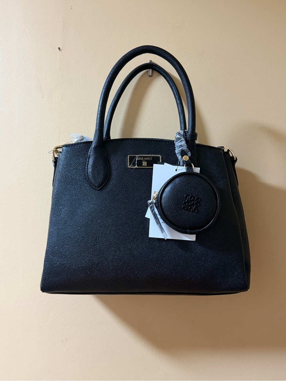 Nine West Black Textured Satchel with Coin Pouch